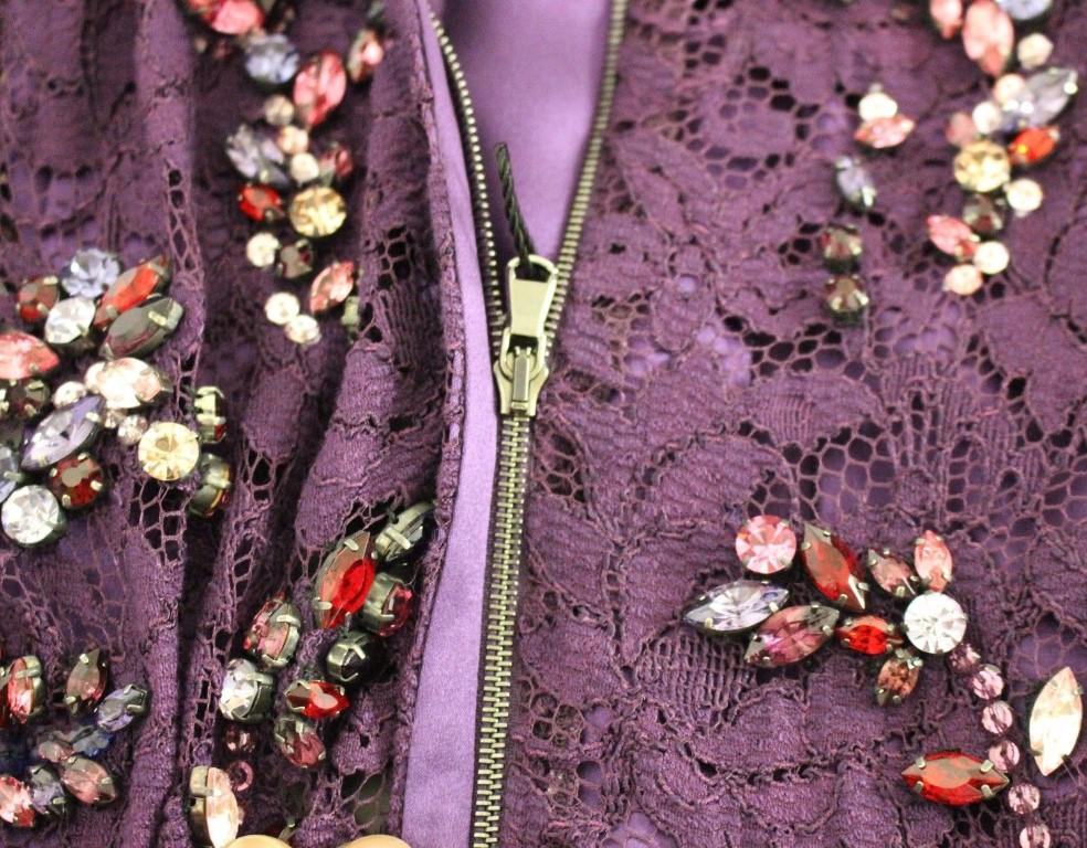 Purple floral lace crystal embedded dress