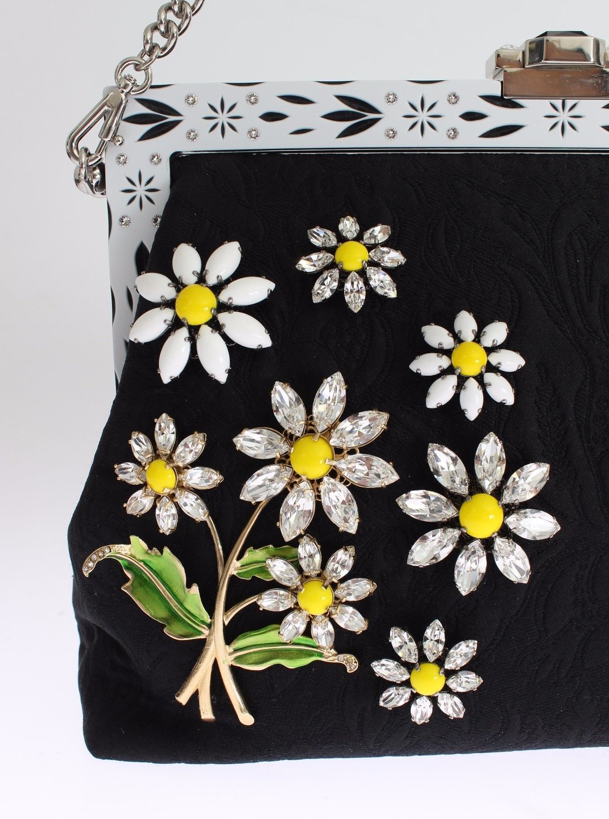 Purse VANDA Black Brocade Floral Crystal Clutch