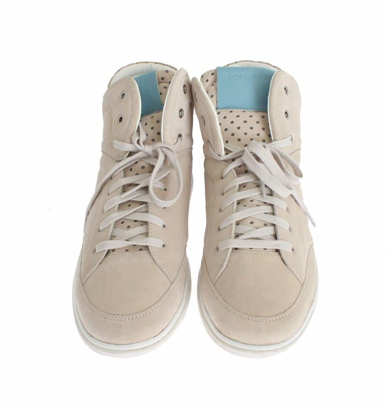 Beige Leather High Top Sneakers