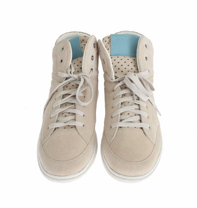 Beige Leather High Top Sneakers