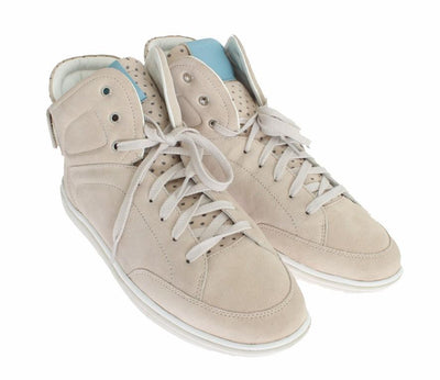 Beige Leather High Top Sneakers