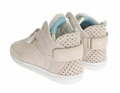 Beige Leather High Top Sneakers