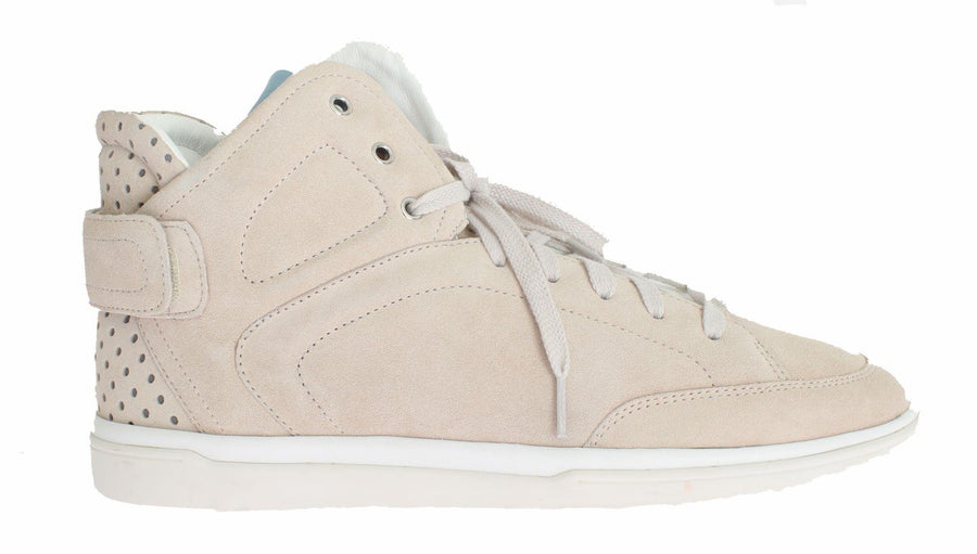 Beige Leather High Top Sneakers