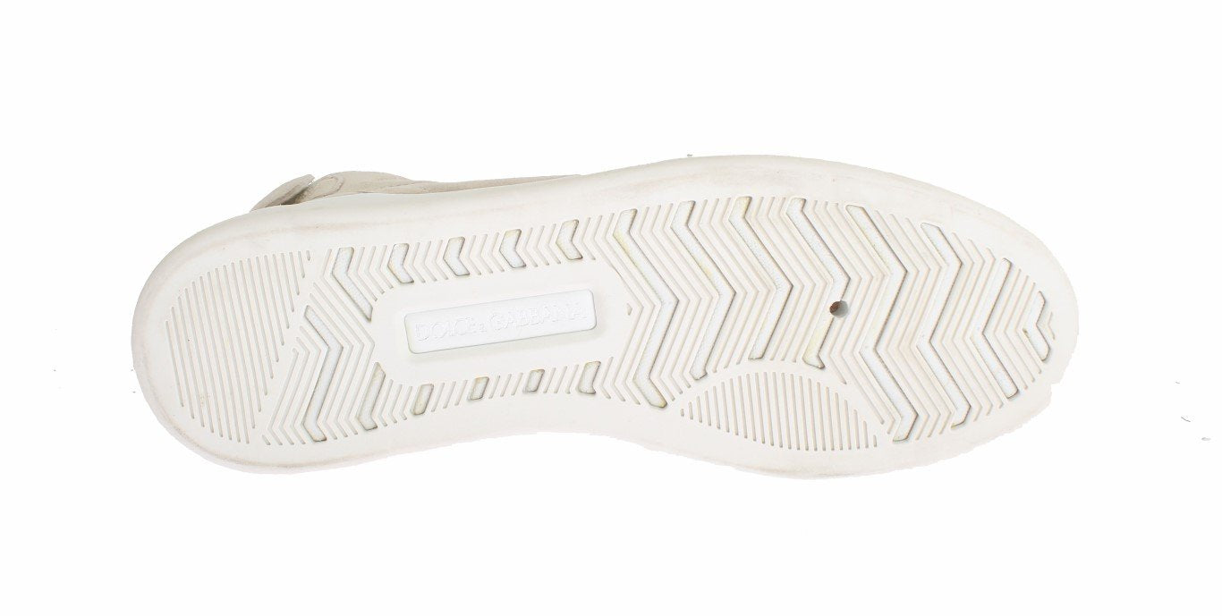 Beige Leather High Top Sneakers