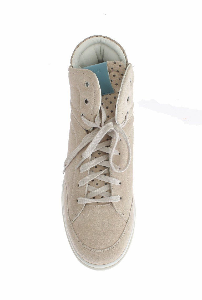 Beige Leather High Top Sneakers