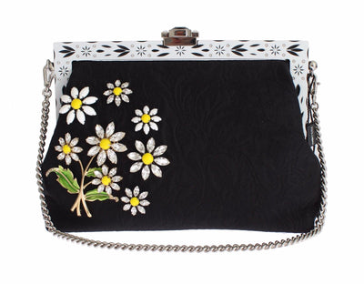 Purse VANDA Black Brocade Floral Crystal Clutch