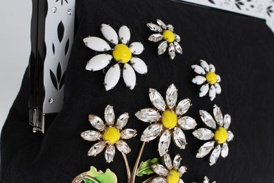 Purse VANDA Black Brocade Floral Crystal Clutch