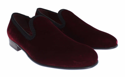 Bordeaux Red Velvet Loafers Dress Shoes