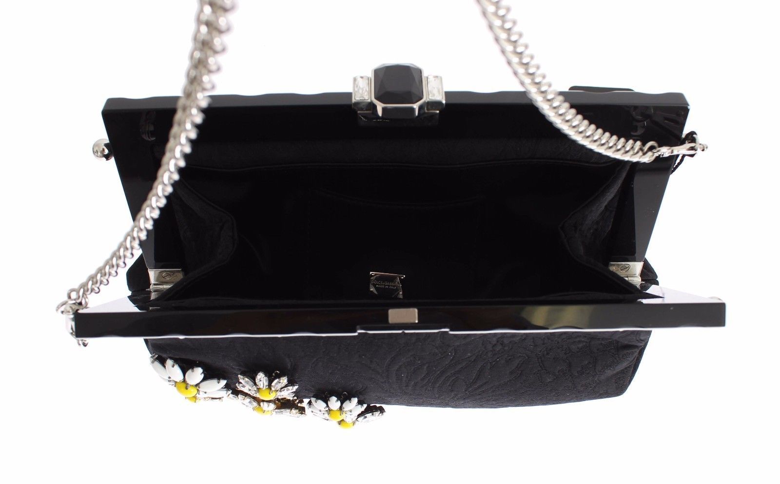 Purse VANDA Black Brocade Floral Crystal Clutch