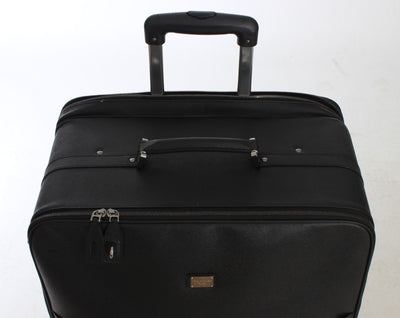 Luggage Bag Black Leather Travel Suitcase Trolley