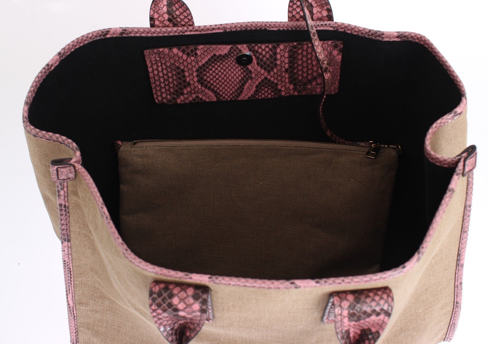 Pink Python Snakeskin Linen Hand Shopping Tote Bag