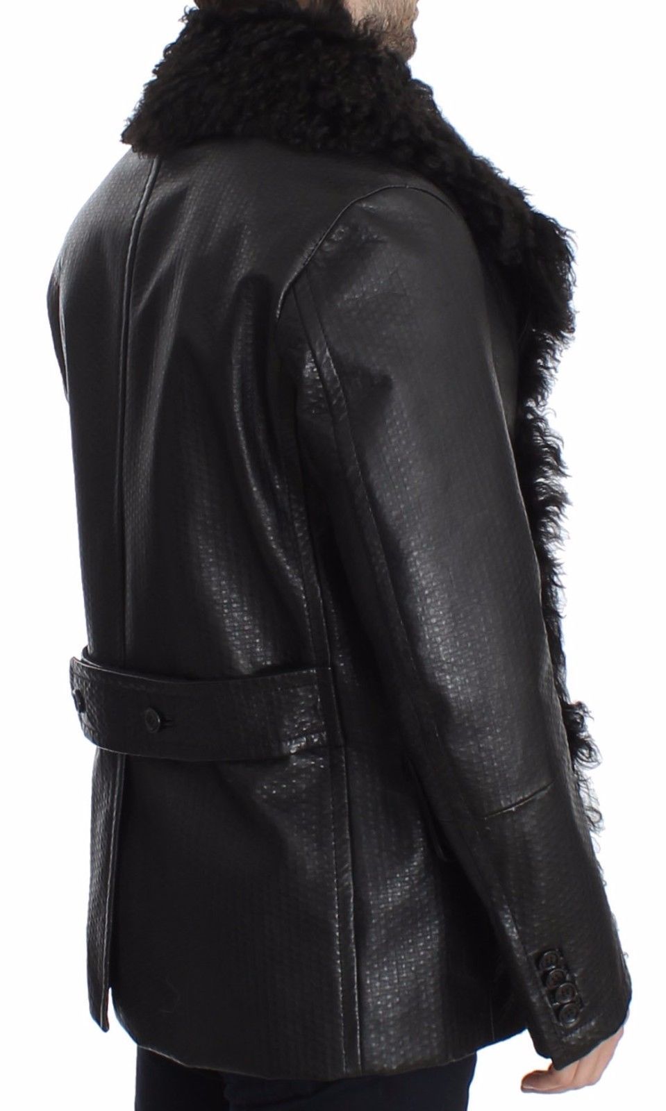 Black Lambskin Leather Jacket Trenchcoat