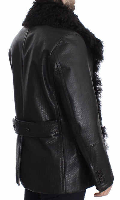 Black Lambskin Leather Jacket Trenchcoat