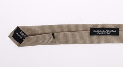 Gold Beige Solid Silk Skinny Slim Neck Tie