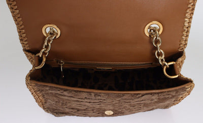 Brown Astrakhan Raffia Shoulder Messenger