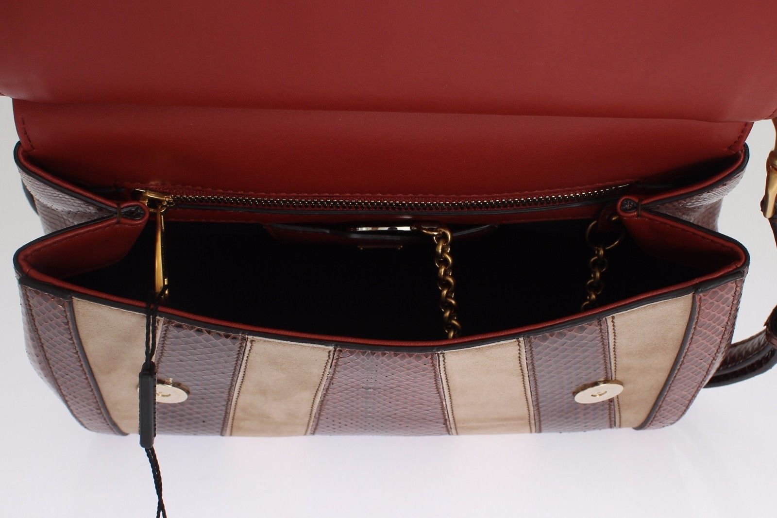 Purse SICILY Satchel Brown Beige Leather Snakeskin Handbag