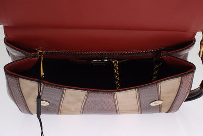 Purse SICILY Satchel Brown Beige Leather Snakeskin Handbag