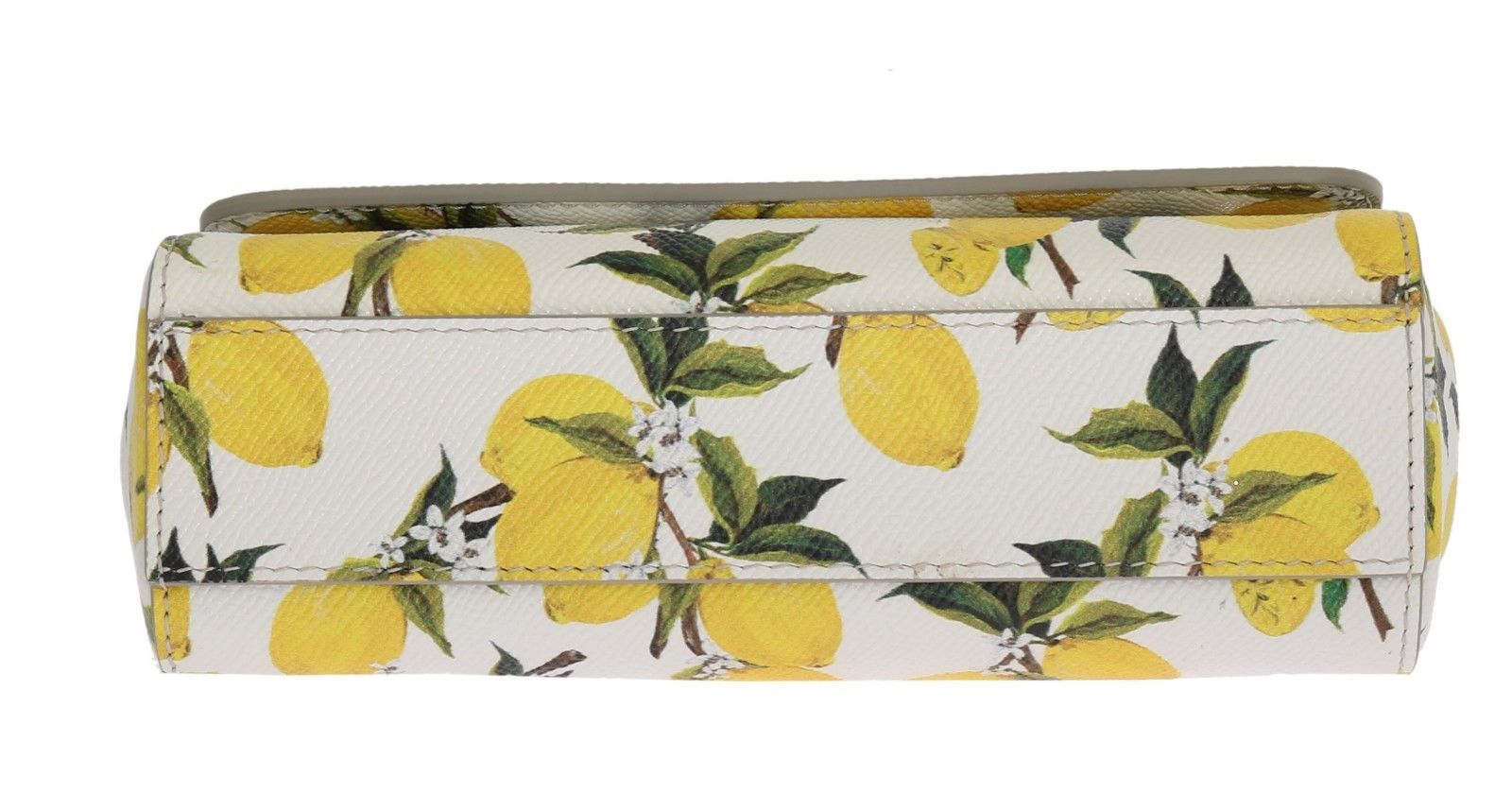Purse SICILY Satchel White Lemon Print Leather Shoulder Clutch