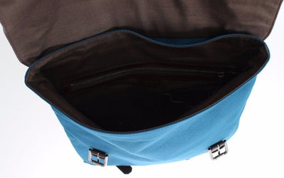 Blue Canvas Brown Leather Backpack Travel Bag
