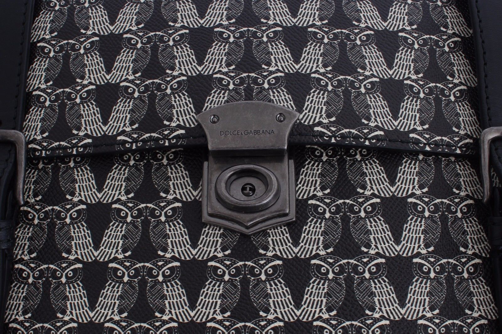 Bag Black Owl Print Leather Backpack