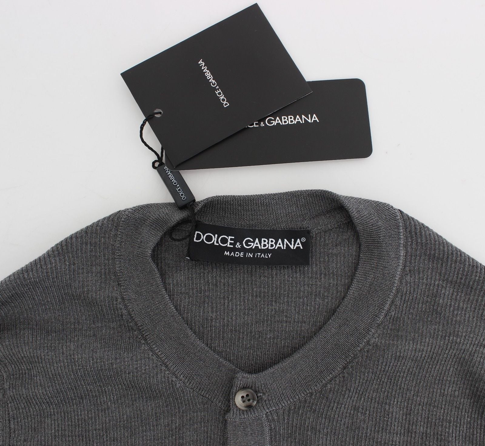 Gray Silk Henley Button Sweater