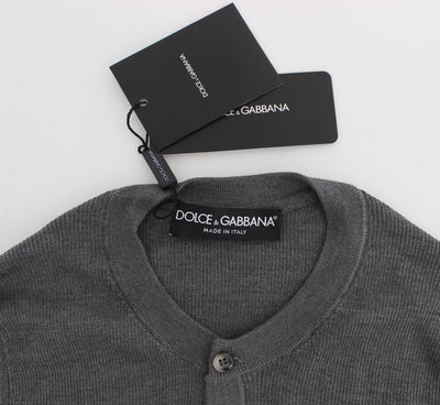 Gray Silk Henley Button Sweater