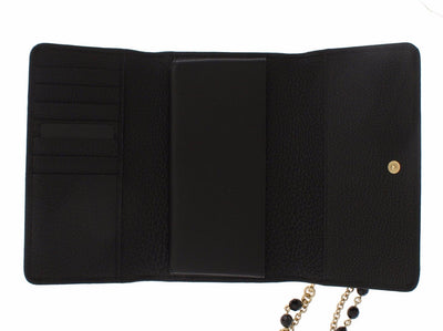Purse VON Black Leather Crystal Carretto POM POM