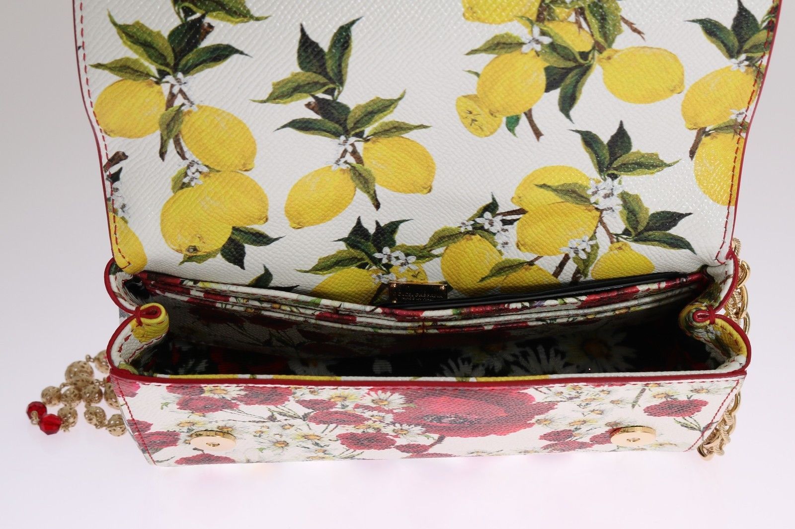 Purse SICILY Satchel White Lemon Print Leather Clutch