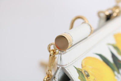 MISS SICILY Satchel White Lemon Print Leather Handbag