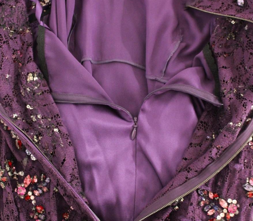 Purple floral lace crystal embedded dress