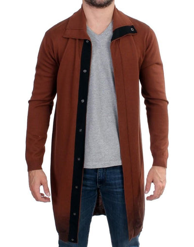 Brown wool maxi long cardigan