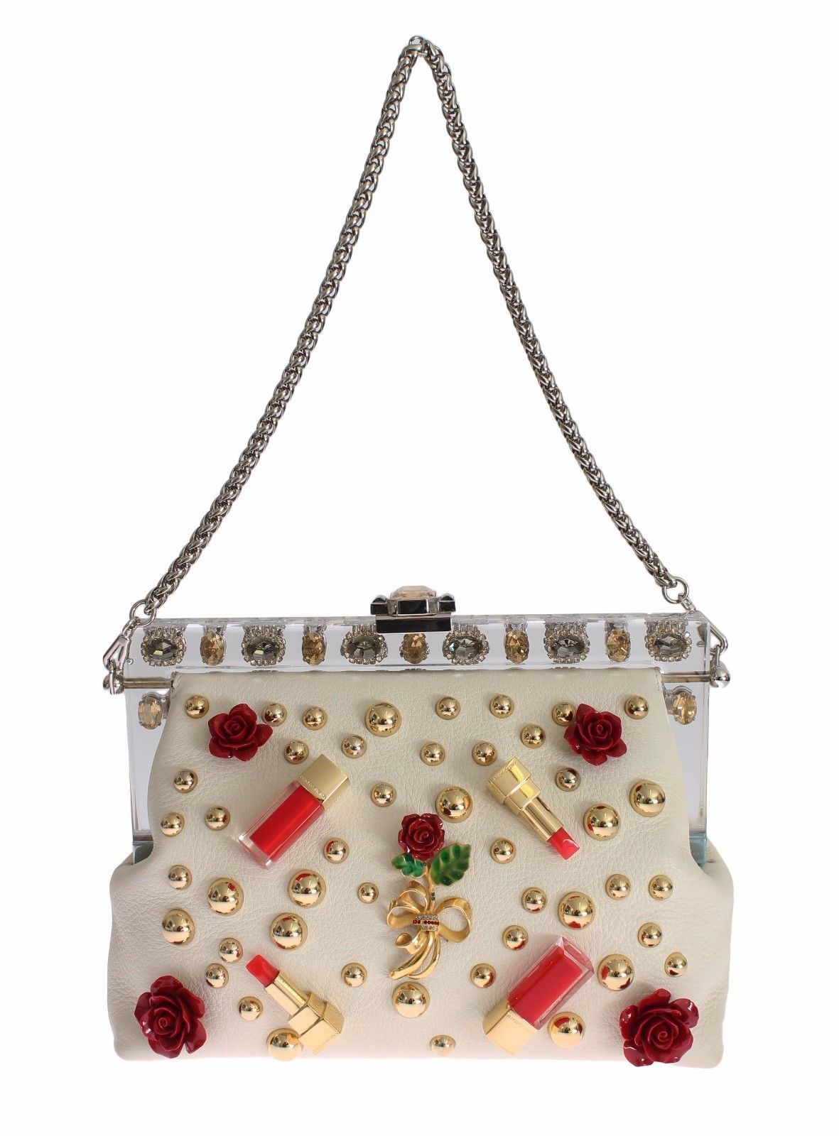 Purse VANDA Beige Leather Crystal Lipstick Roses