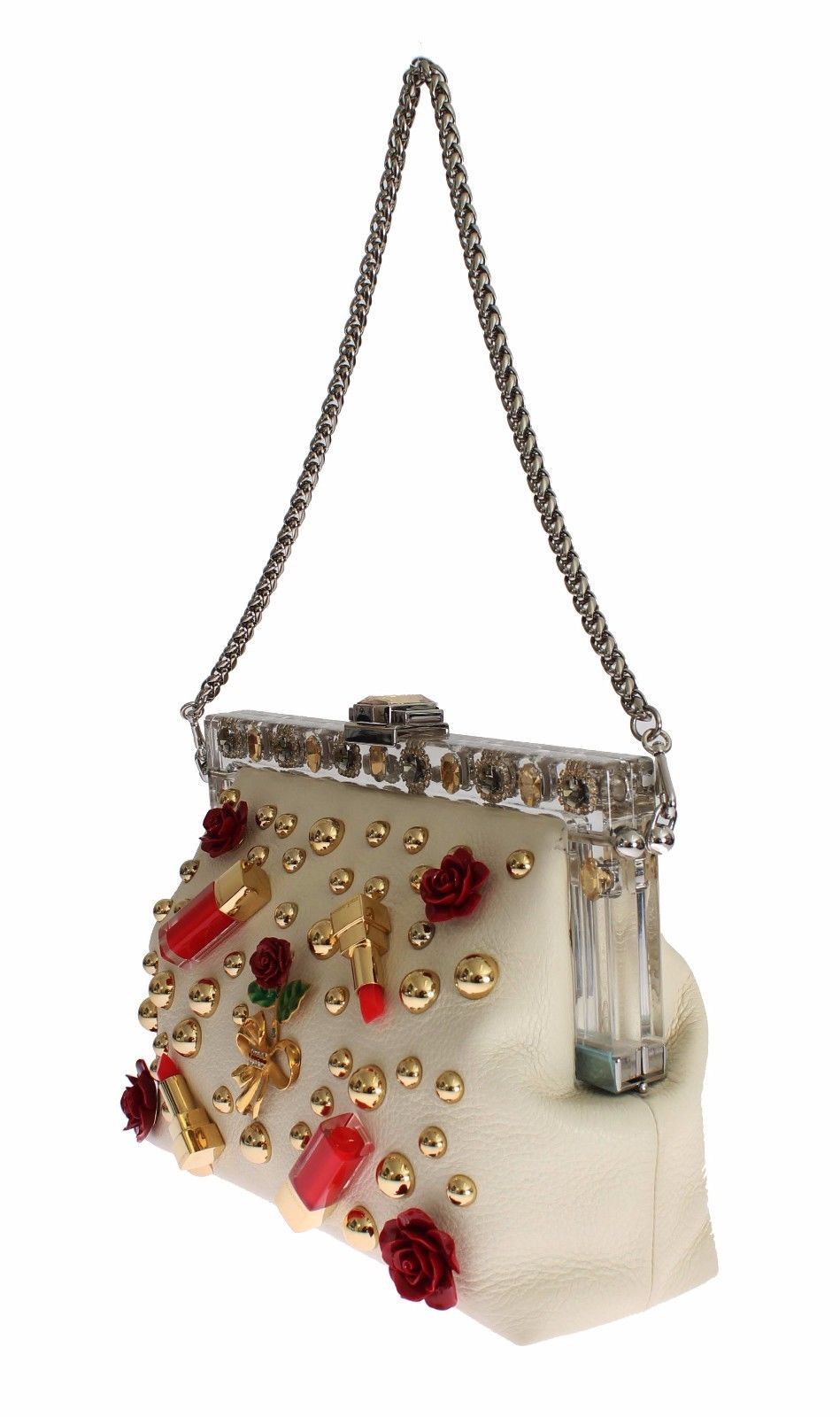 Purse VANDA Beige Leather Crystal Lipstick Roses