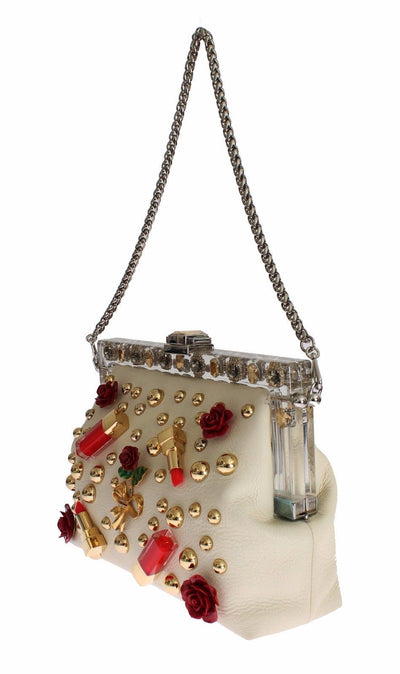 Purse VANDA Beige Leather Crystal Lipstick Roses