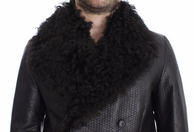 Black Lambskin Leather Jacket Trenchcoat