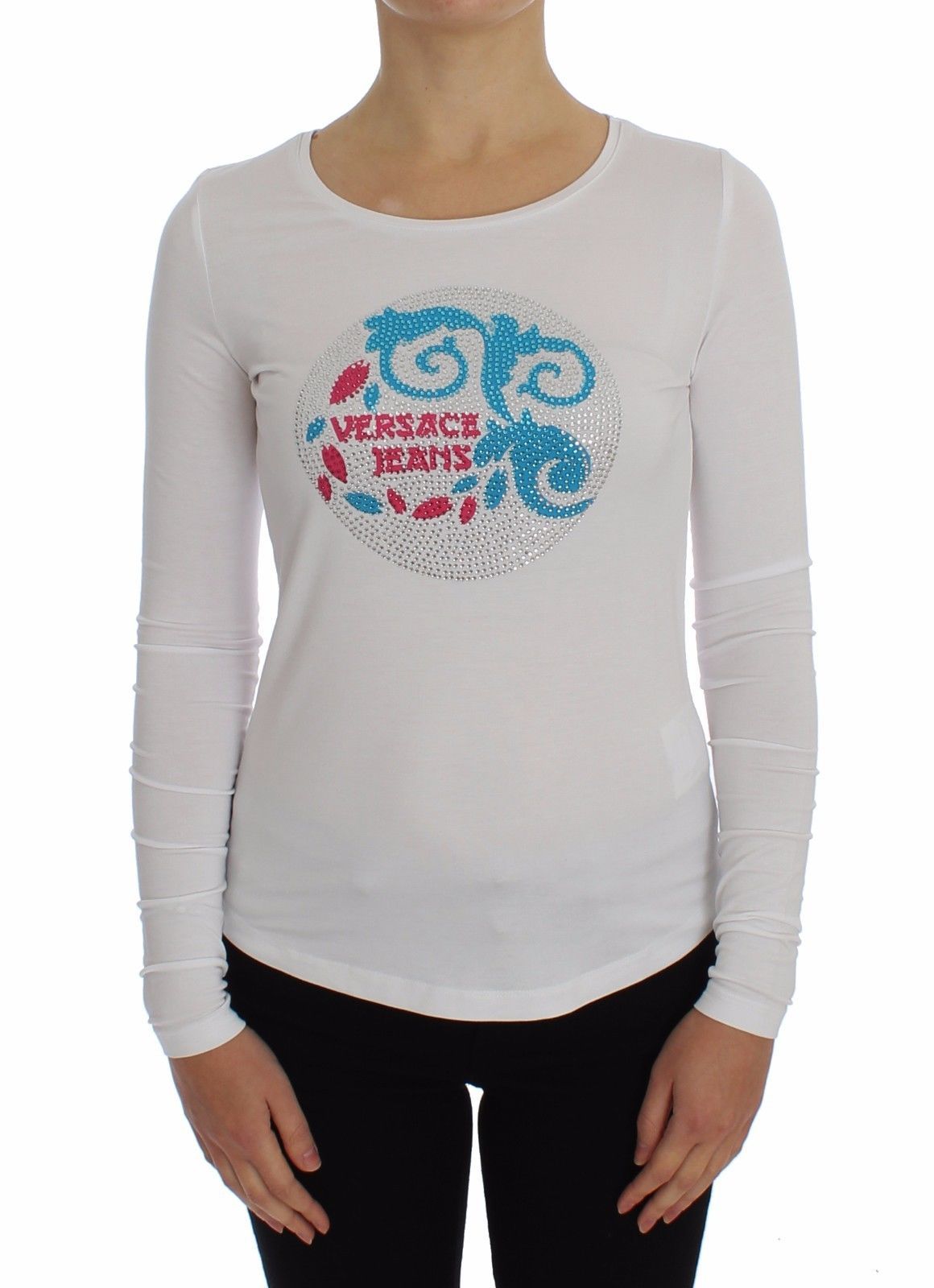 White Crewneck Graphic Print Sweater