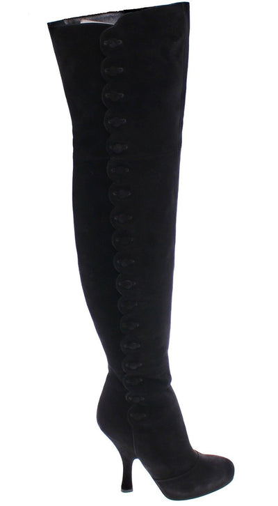 Black Suede Leather Over Knee Boots