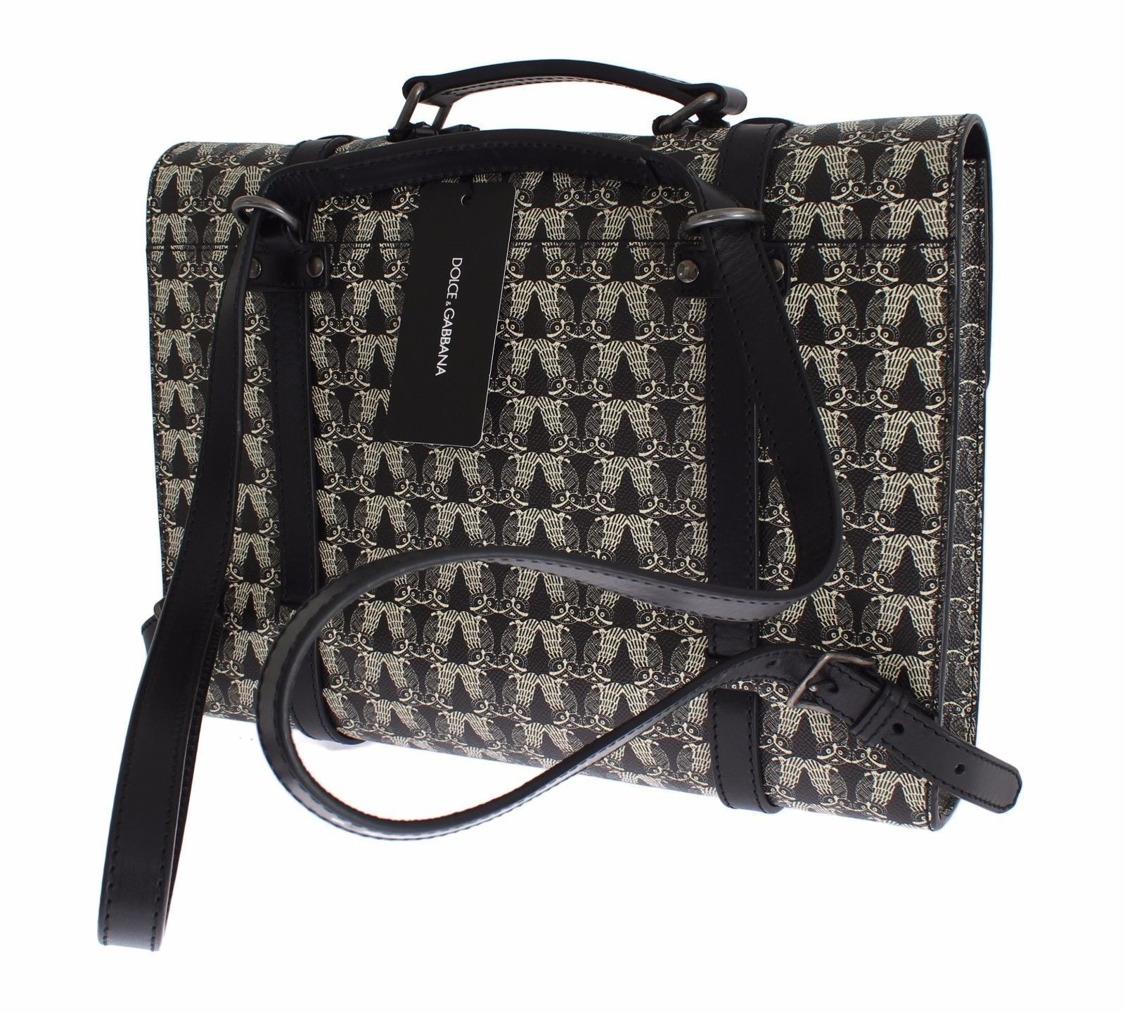 Bag Black Owl Print Leather Backpack