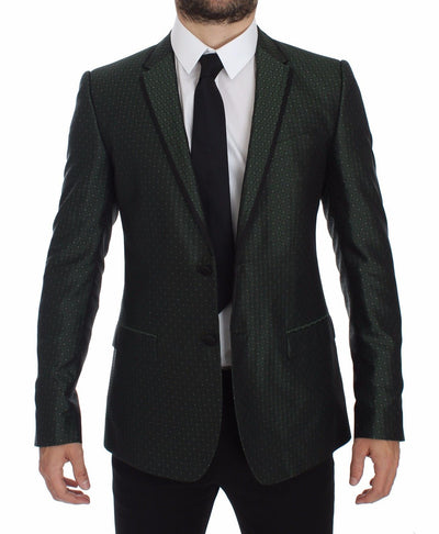 Green Slim Fit Silk Two Button Blazer