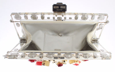 Purse VANDA Beige Leather Crystal Lipstick Roses