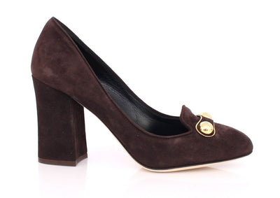 Brown Suede Block Heel Pumps Classic Shoes