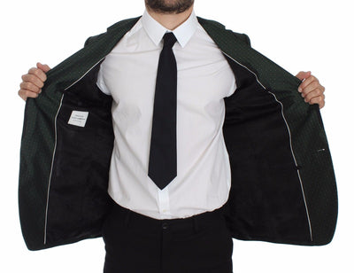 Green Slim Fit Silk Two Button Blazer