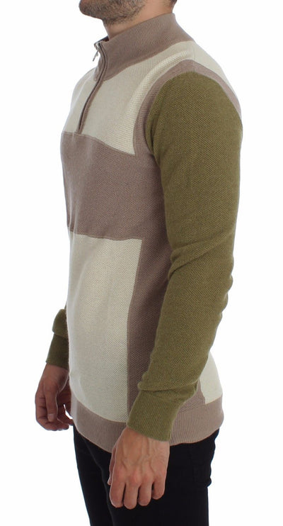 Beige Green Wool Blend Zipper Cardigan Sweater
