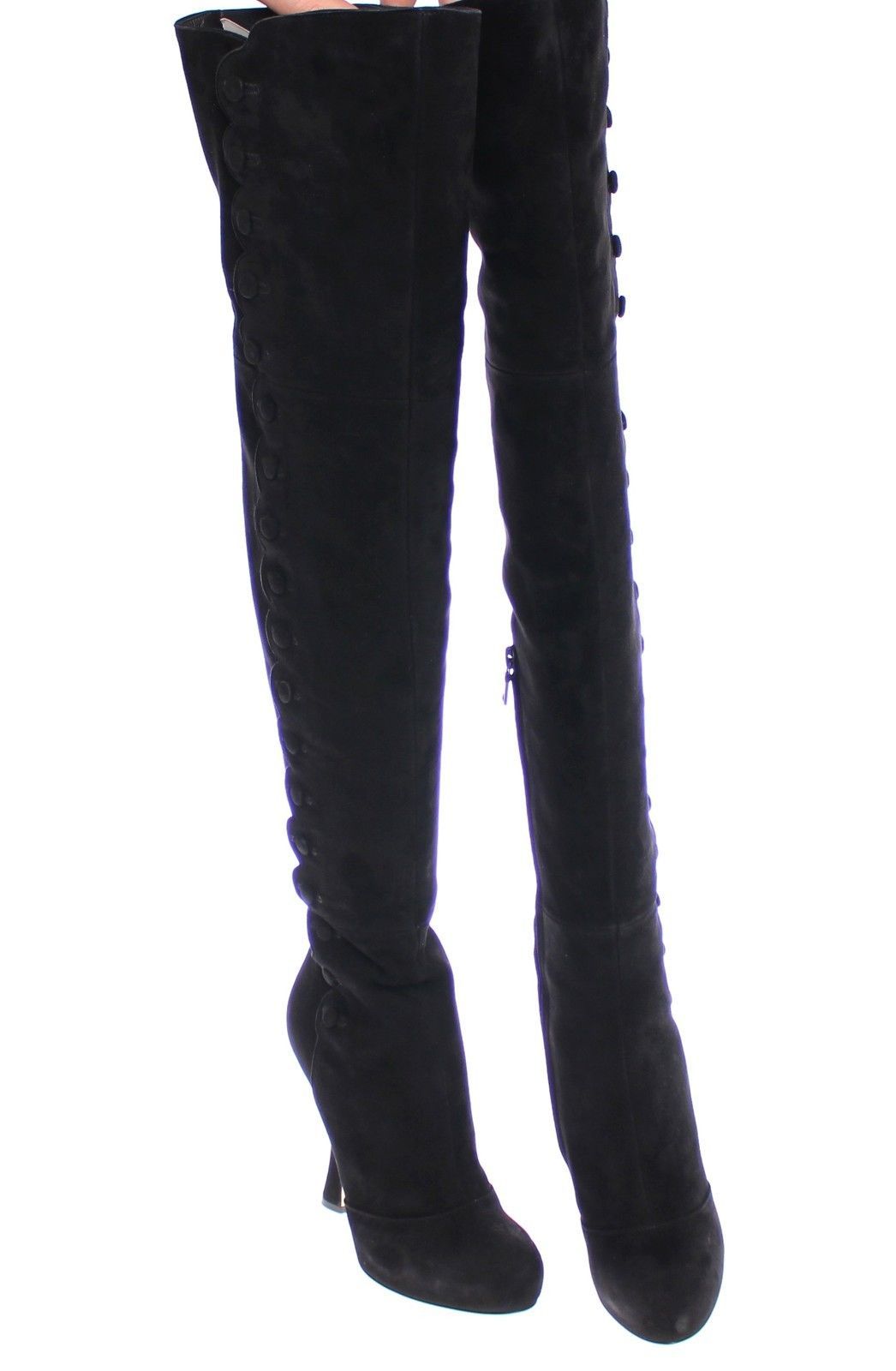 Black Suede Leather Over Knee Boots