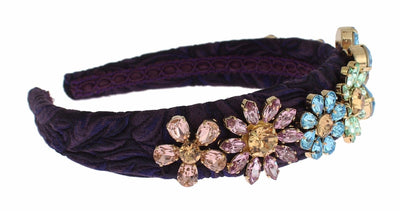 Purple Blue Brocade Gold Crystal Floral Headband Hair Diadem