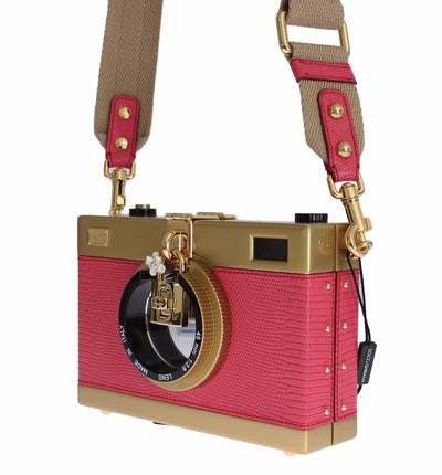 Camera Case Pink Leather Gold Shoulder Bag Clutch