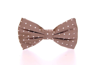 Beige Polka Dot Silk Made in Italy Bowtie Tie