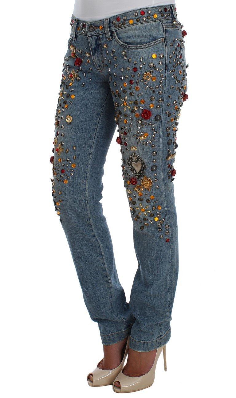 Crystal Roses Heart Embellished Jeans