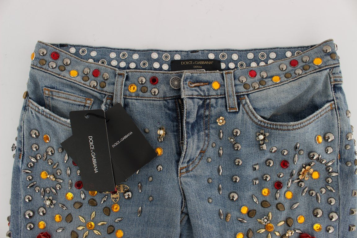 Crystal Roses Heart Embellished Jeans