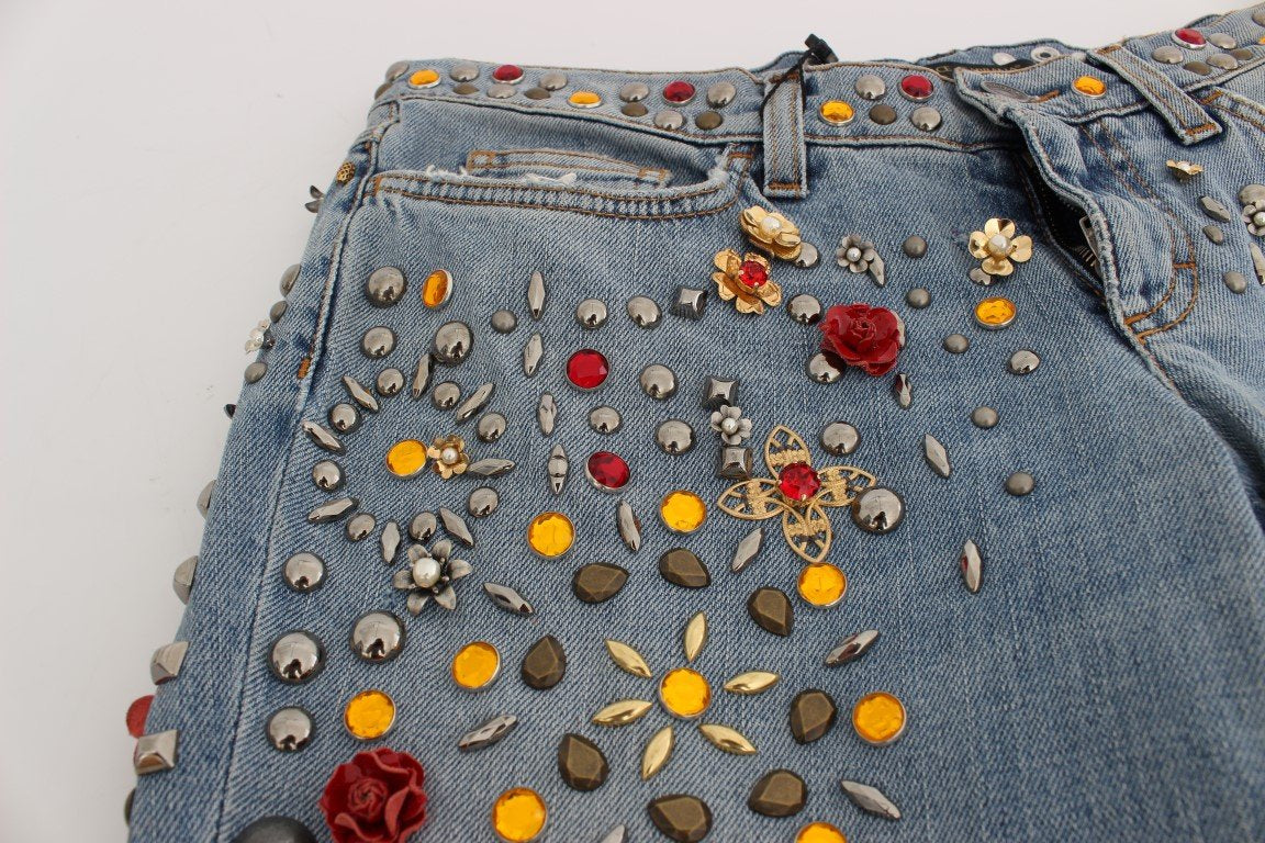 Crystal Roses Heart Embellished Jeans